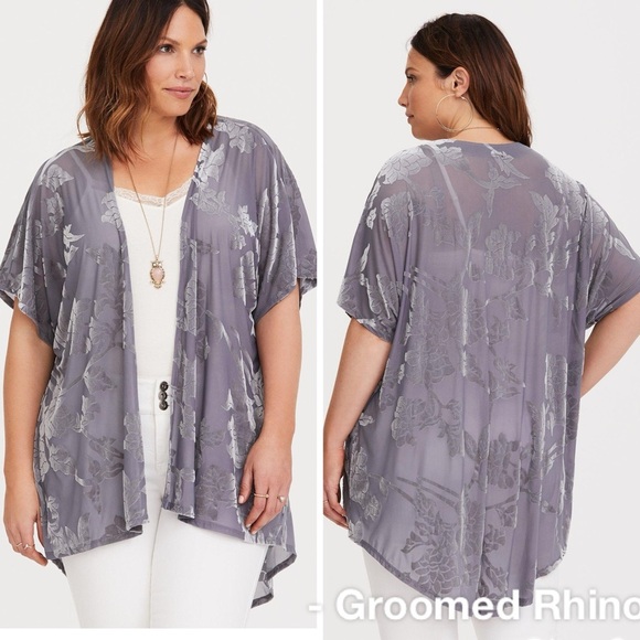 Torrid Grey Pearl Velvet Floral Burnout Kimono Size 1X/2X - Picture 1 of 7